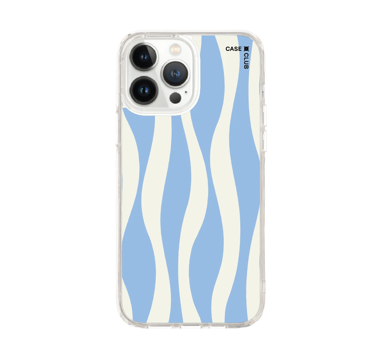 iphone 12/ 13 pro max clear case white & blue wavy pattern